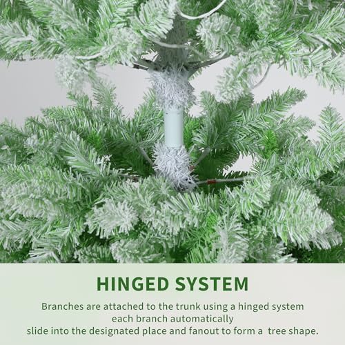 GarveeHome 7.5 ft Prelit Artificial Christmas Tree with RGB & Warm White Lights, Pre-Lit Snow Flocked Pencil Christmas Tree, Foldable Base,Holiday Decoration for Home, Office, Party,Green Gradient