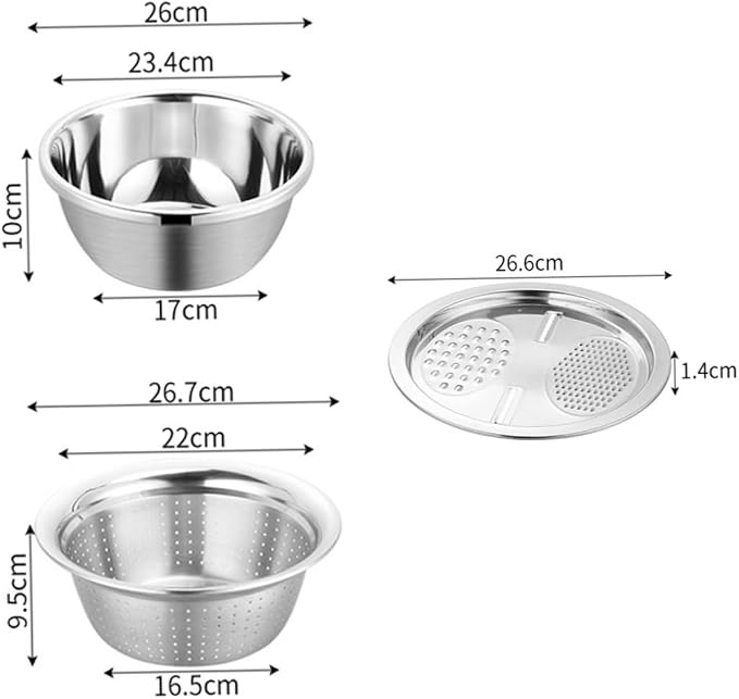 SHOWERORO 1set Stainless Steel Vegetable Peeler Grater Kitchenware Set for Multi-purpose Food Preparation and Easy Washing Includes Draining Basin and Thickened Bowl
