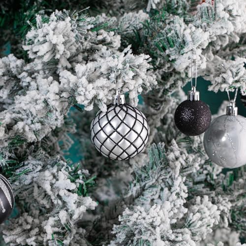 100Pcs Black Silver White Christmas Ball Ornaments Set for Tree, Assorted Shatterproof Christmas Decorations, Hanging Decor for Xmas Tree Holiday/Party/Home (Black & White & Silver)