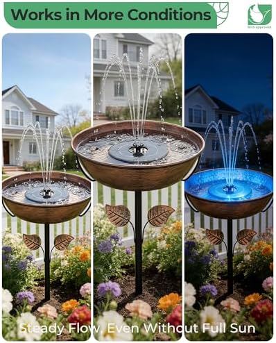 13" Solar Bird Bath with LED Fountain, 1.4 Gal Metal Birdbath