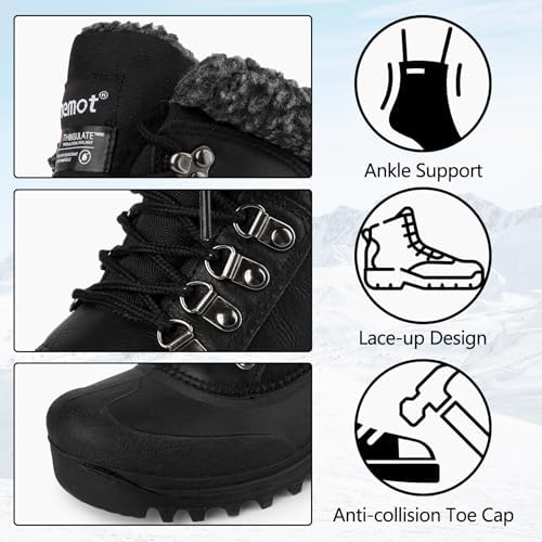 riemot Women's Men's Winter Ankle Boots Waterproof Outdoor Snow Boot Warm Fur Lined Comfortable Non-slip Lace-up Booties for Walking Hiking Trekking Camping Skiing US5-14