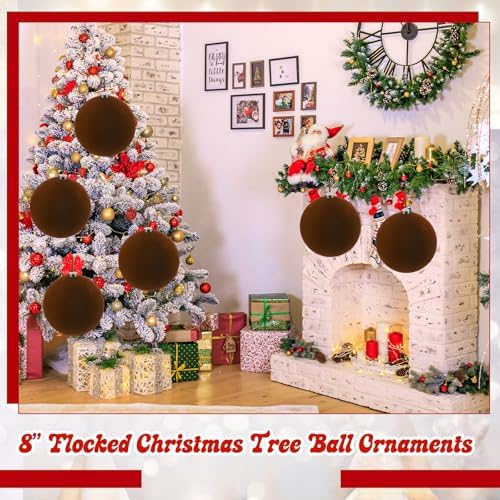 Weysat 6 Pcs 8 Inch Giant Velvet Christmas Ball Ornaments, Cocoa Brown