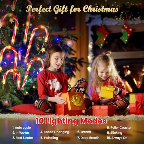 BUCASA 12 Pack Christmas Decorations Outdoor Solar Candy Cane Lights, Solar Christmas Pathway Lights with USB Charge, 10 Modes 72 LEDs Waterproof Outdoor Xmas Decorations for Garden Yard Pathway