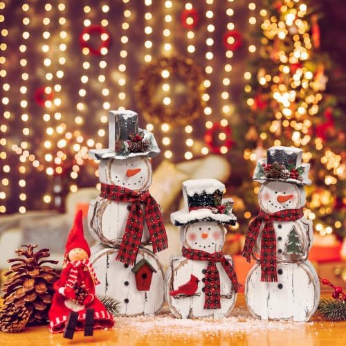 Barydat Snowman Christmas Indoor Decoration Rustic Wooden Table Decor