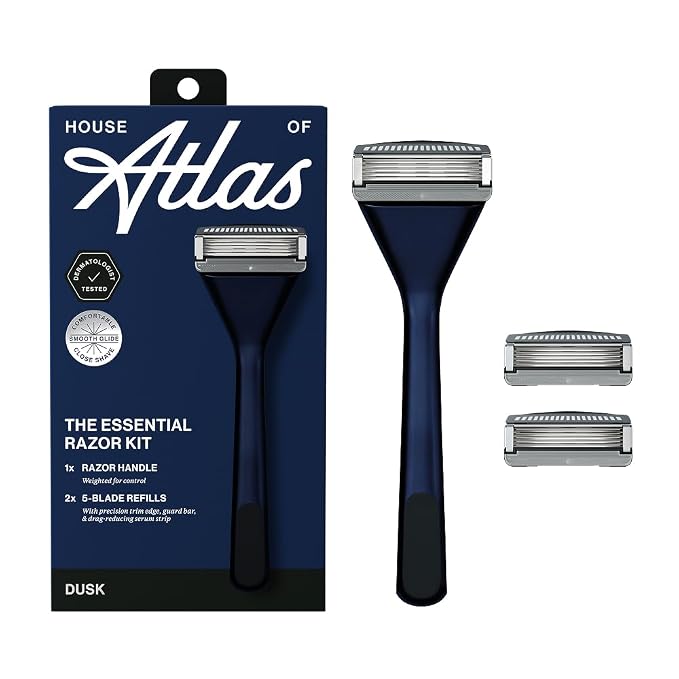 Bundle: Daily Face Wash (5 oz), Precision Shave Cream (6 oz), Aftershave (1.7 oz), Essential Razor for Men Handle in Dusk + total of 10 Blade Cartridges