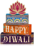 Lineshading 4 Pcs Diwali Table Decoration, Happy Diwali Lotus Wood Sign