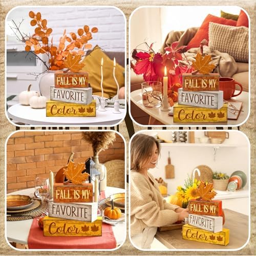 Lineshading 4 Pcs Fall Table Decor Wooden Maple Leaf, Favorite Color Sign