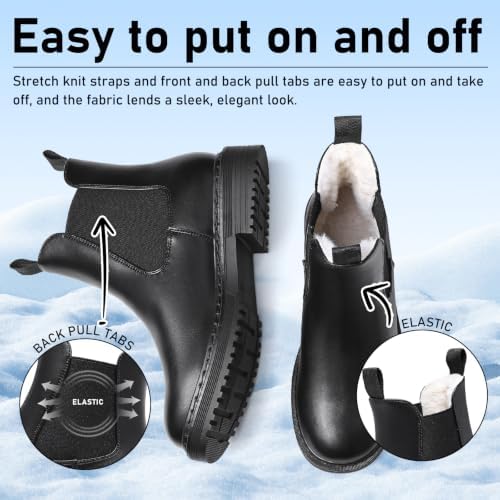 Womens Winter Chelsea Boots Warm Faux Fur Lined Chunky Lug Ankle Booties