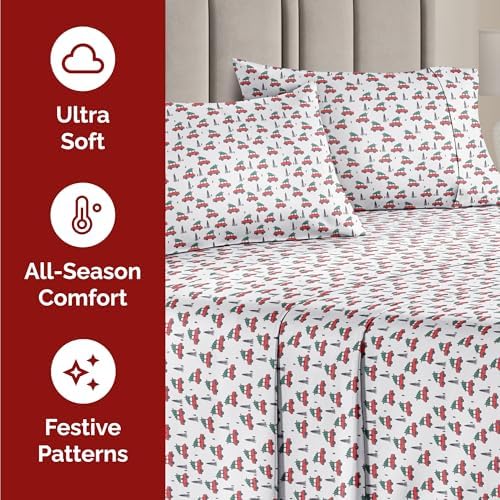Christmas Sheet Set, Christmas Cars, Holiday Xmas Bedding Set - Full Size