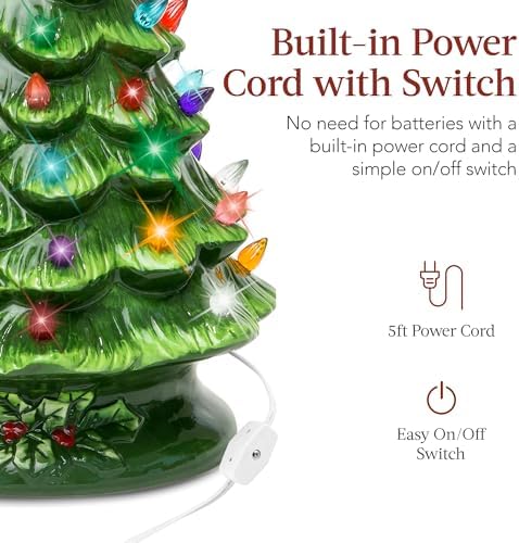 Best Choice Products 15in Ceramic Christmas Tree, Pre-lit Hand-Painted Tabletop Holiday Tree, Star Topper, 64 Lights - Green w/Multicolored Bulbs