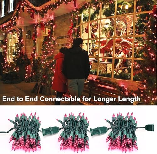 BrizLabs Pink Christmas Lights, 69.6ft 300 Count Incandescent String Lights