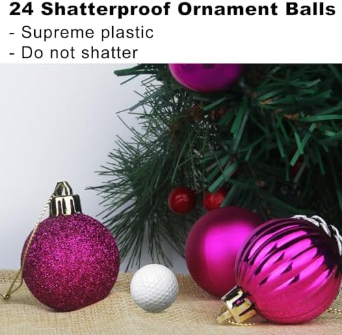 Fuchsia 3.2" Large Christmas Balls - Christmas Tree Decoration Ornaments Shatterproof Hanging Balls for Birthday Halloween Holiday Wedding Decorations Set of 24pcs