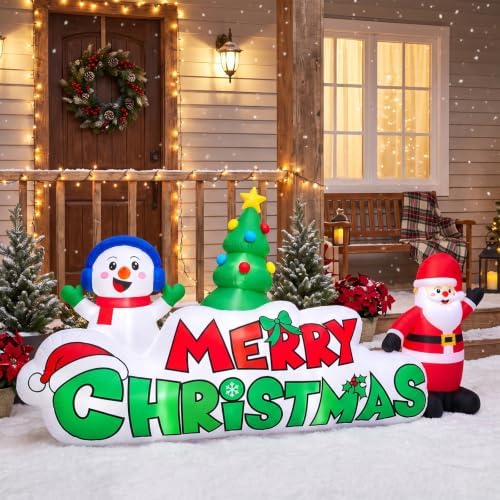TOWPONICS 9.5FT Christmas Inflatable Outdoor Decoration Santa & Snowman