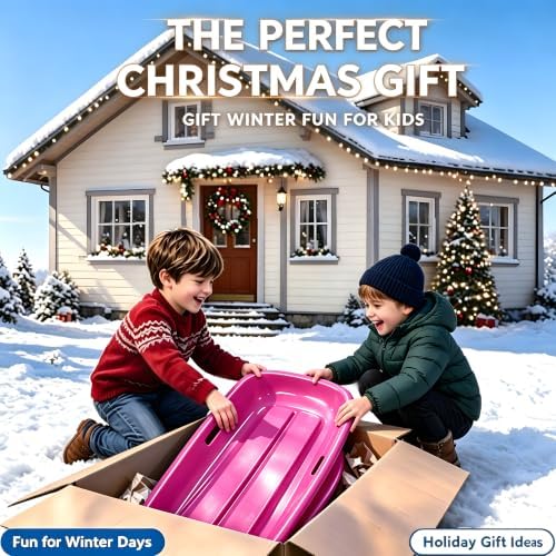 Plastic Toboggan Snow Sled for Adult and Kids-Durable Cold-Resistant Flexible Design,with Pull Rope & Handles for Winter Outdoor Sports-35 Inch