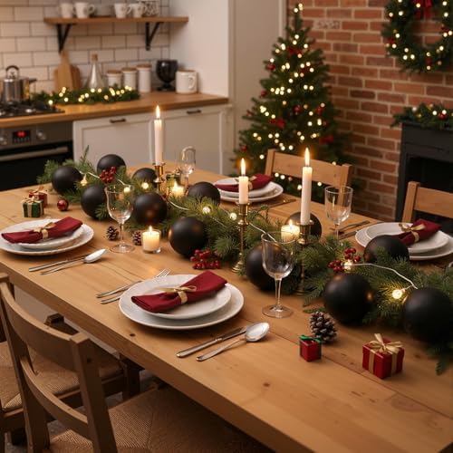 Wettarn 50 Pcs 4 Inch Christmas Ball Ornaments with Lid Rope, Black