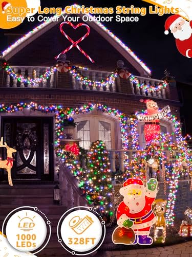BrightChristmas 328 FT 1000 LED Christmas Lights, Waterproof Outdoor String Lights with Remote and Timer, Christmas Tree Lights with 8 Modes Dimmable, Fairy Lights for Holiday Decor (Multicolor)