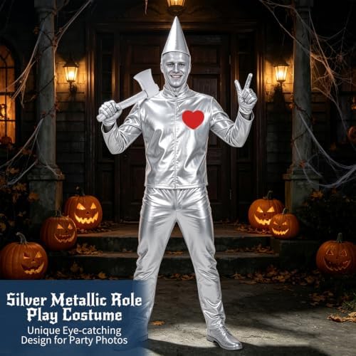 10Pcs Halloween Scarecrow Couple Costume Set - Silver Gloves Hat Axe Red Heart Sticker Scarecrow Hat Neck Wrist Leg Ties - Adult Men Women Group Party Carnival Cosplay Costumes