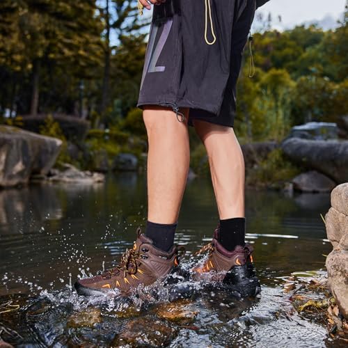 SHULOOK Men's Waterproof Hiking Boots Non-Slip Lightweight Mid Top Ankle Boot Breathable Hiker Trekking Shoes