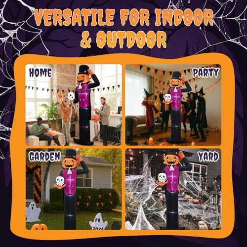 Outvita Halloween Inflatables Giant Pumpkin Vampire 12FT Holding Skull, Giant Blow Up Outdoor Decoration with LEDs, Large Halloween Decor for Yard, Party, Garden, Party, Garden