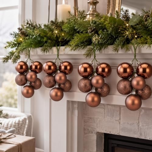 Roowest 4 Sets Large Brown Glitter Christmas Ball Clusters Ornaments Decor