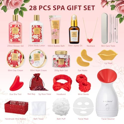 27Pcs Rose Spa Skin Care Gifts Set, Bath Set, Spa Gift Baskets for Women
