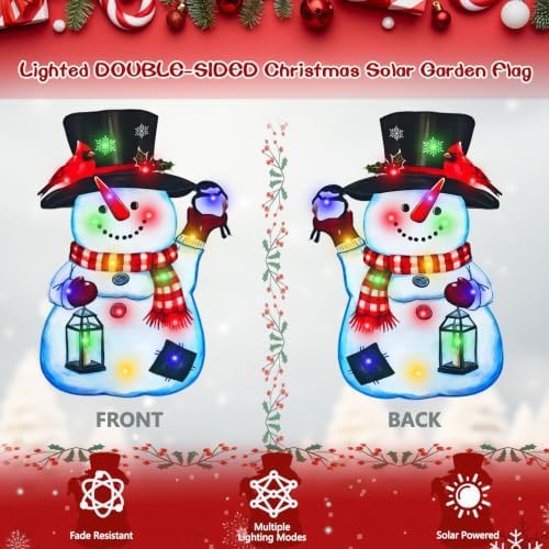 12x18 Solar Christmas Snowman Garden Flag, Outdoor Decor