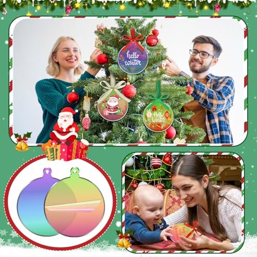 Sumind 36 Pcs 4 Inch Blank Acrylic Christmas Ornaments, Iridescent