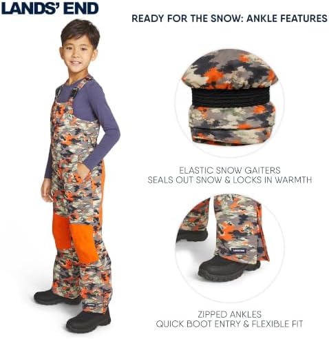 Lands' End Unisex Kids Squall Waterproof Adjustable Insulated Iron Knee Snow Bib Overalls