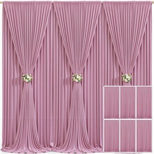 6 Panels Dusty Pink Backdrop Curtain for Parties Wedding Wrinkle Free Pink Photo Curtains Backdrop Drapes Fabric Decoration for Birthday Party Baby Shower 30ft(W) x 10ft(H)