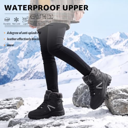Littleplum Womens Snow Boots - Warm Fur Line Anti Slip Winter Short Boots Comfortable Lace Up Ankle Booties for Outdoor Hiking