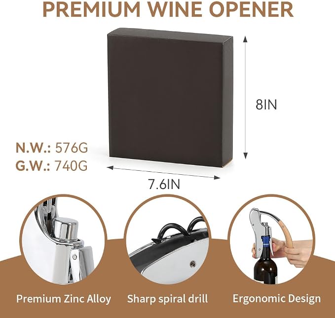 Rabbit Wine Opener, Lever Style Wine Bottle Opener with Wooden Handle, Professional Stainless Steel Corkscrew with Foil Cutter, Wine Gift Set