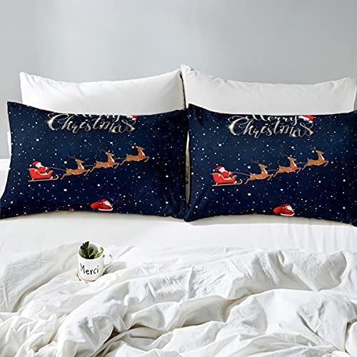 Sheet Set Kids Boys Girls Sled Car Fitted Sheets Set Full Size Santa Claus and Elk Bedding Sheet Sets Includes 1 Flat Sheet,1 Fitted Sheet,2 Pillowcases