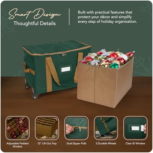 Covermates Rolling Adjustable Ornament Storage Bag, 19.25"W x 13"D x 12.5"H