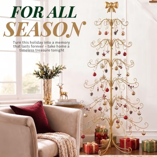 Karl Home 6 ft Wrought Iron Bow-Top Ornament Display Tree, Yellow