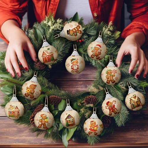 Outus 16 Pcs Christmas Tree Ball Ornaments Vintage Gingerbread Christmas Decorations for Tree Colorful Xmas Decorative Hanging Ornaments for Farmhouse Home Fireplace Decoration Holiday Party Favors