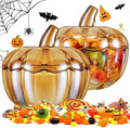 2 Pcs Glass Pumpkin Candy Jar with Lid Halloween Fall, 70 Oz,70 oz, Amber