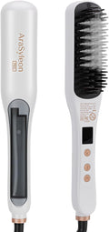 Steam Straightener Brush for Women Long Wavy Frizzy Hair, White | Dense ceramic bristles One pass straight 320-400℉ Anti-scald 5 temperature settings Dual voltage