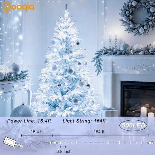 Pooqla 500 LED Cool White Christmas Lights Outdoor String Lights, 164 ft