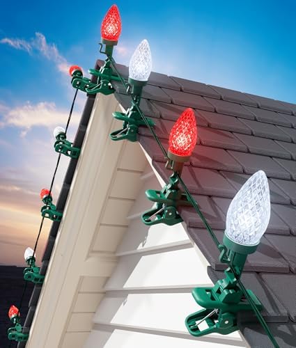 C9 Christmas Lights Outdoor, 102FT 150 LED String Lights with Spring Clips