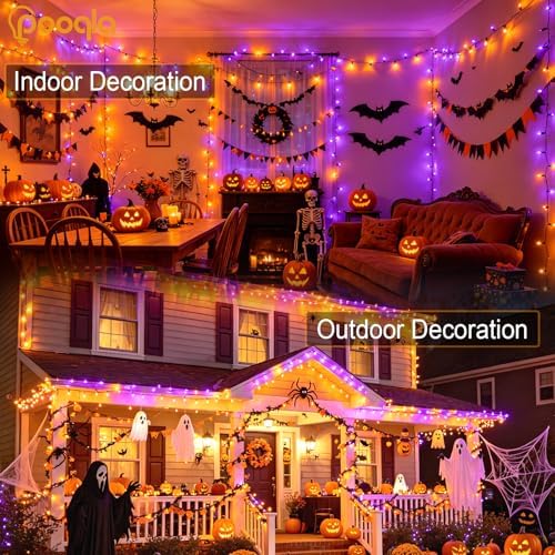 Pooqla 500 LED Orange Purple Halloween Lights Outdoor String Lights, 164 ft