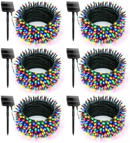 6 Pack 600 LED Solar Christmas Lights Outdoor Waterproof, Multicolor 240 FT