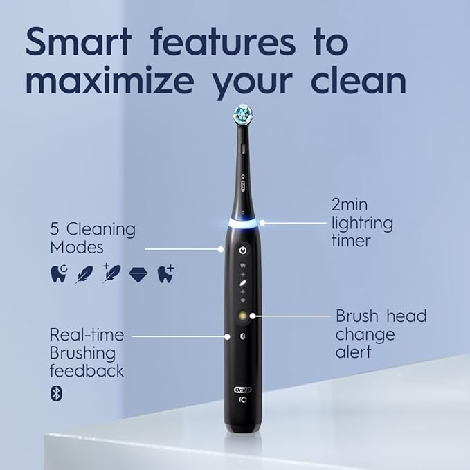 Oral-B Rechargeable Electric Toothbrush, iO5 Customizable Clean, 5 Cleaning Modes, Visual Pressure Sensor to Protect Gums, Travel Case, White