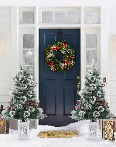 3ft Prelit Snow Flocked Christmas Tree with Light Up Snowflake Box Base