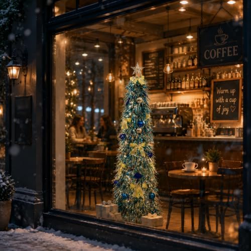 Christmas Tree 5FT Artificial Xmas Decor Pop Up with Decoration Blue-Silver