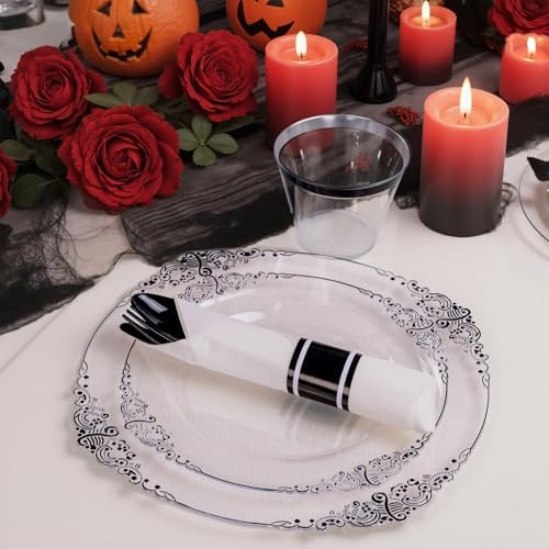 Hioasis 175 Pcs Clear Black Plates for Party