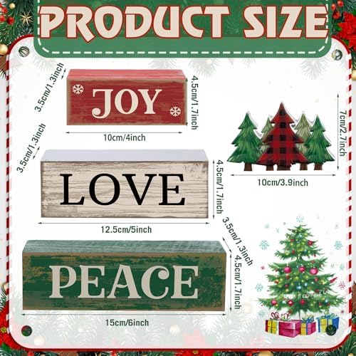 Lineshading 4 Pcs Christmas Table Decor Christmas Tree Block Signs Joy Love