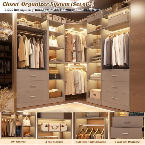 Besiost Corner Closet System with 6 Drawers, Corner Closet Organizer System