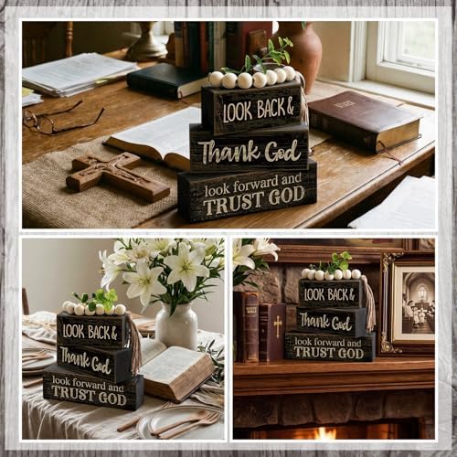 Moucuny 4 Pcs Farmhouse Table Decor Inspirational Wooden Block Signs