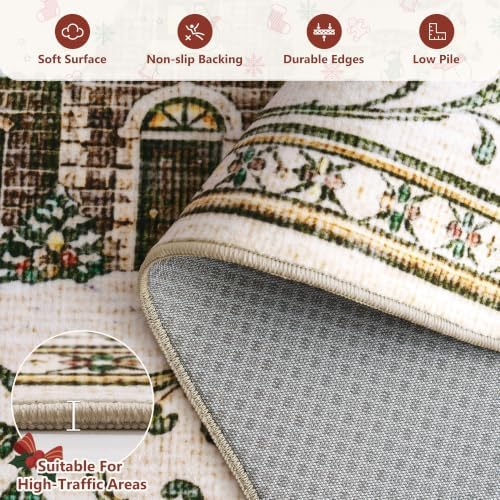 Engiw Christmas Rug 8x10 Area Rug, Washable Non-Slip, Soft Low Pile Carpet, Christmas Decorations for Living Room, Bedroom, Kitchen, Hallway, Entryway and Under Christmas Tree
