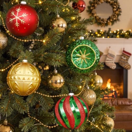 SHareconn 4ct 6 Inch Large Christmas Tree Balls Ornaments, Red &Green Gold